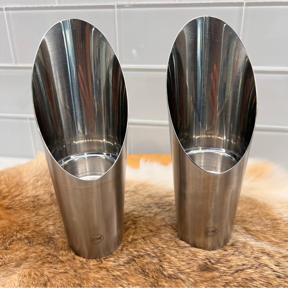ZONE Denmark Silver Candle Holders Modernist Industrial Style Set of 2 OOAK